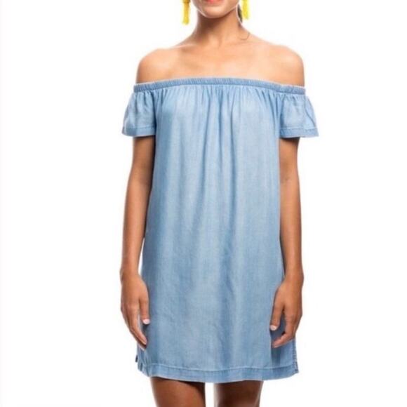 Cloth + Stone Chambray Dress Off The Shoulder Women’s Small Fisherman Americana - Picture 1 of 9